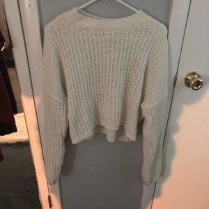 Cropped white fuzzy sweater